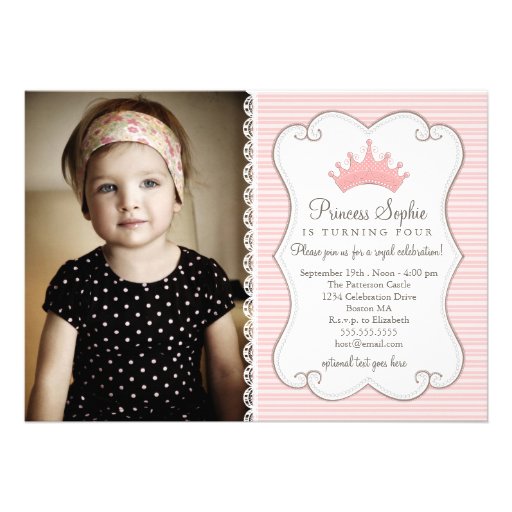 Princess Birthday Pink Crown Photo Invitation (front side)