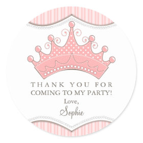 Princess Birthday Pink Crown Thank You Sticker