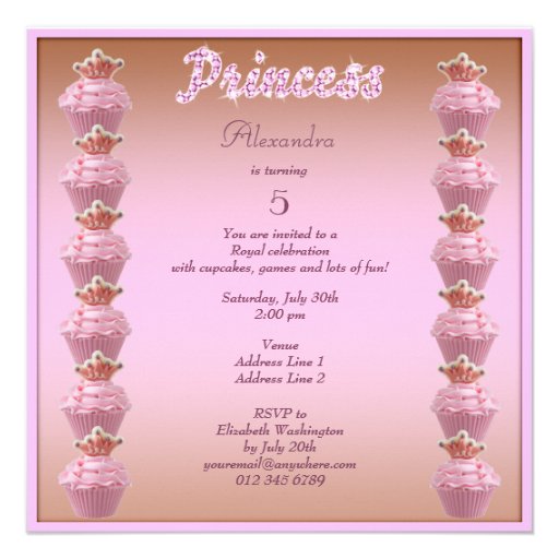 Princess Cake & Cupcakes (back) Birthday Party Announcement