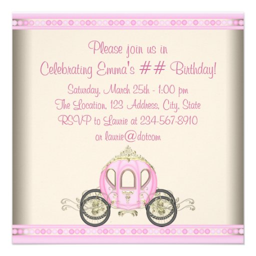 Princess Carriage Castle Girls Princess Birthday Personalized Invite