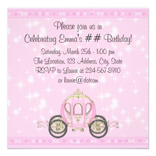 Princess Carriage Castle Girls Princess Birthday Invites