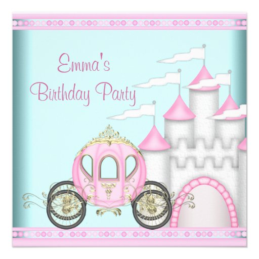 Princess Carriage Castle Girls Princess Birthday Custom Invitations