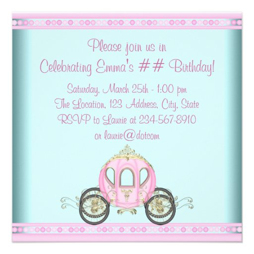 Princess Carriage Castle Girls Princess Birthday Custom Invitations