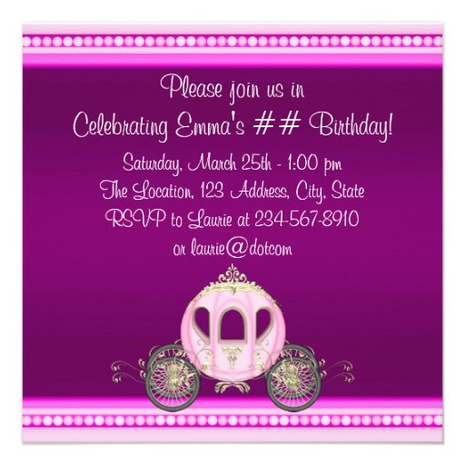 Princess Carriage Castle Girls Princess Birthday Personalized Invitations