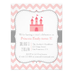 Princess Castle Birthday Party, Pink White Chevron Announcements