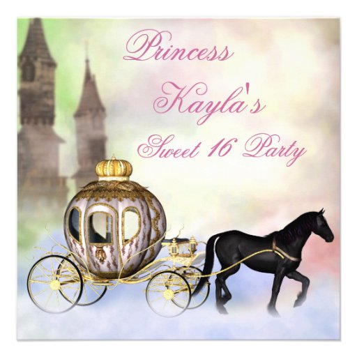 Princess Castle Royal Carriage Princess Sweet 16 Personalized Invite