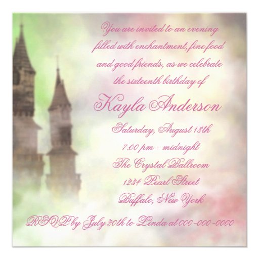 Princess Castle Royal Carriage Princess Sweet 16 Personalized Invite
