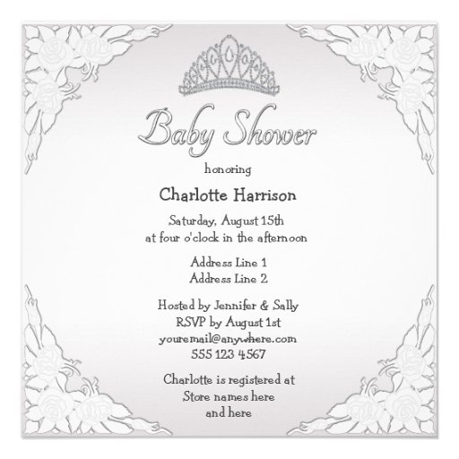 Princess Coach and Roses White Baby Shower Personalized Invitation