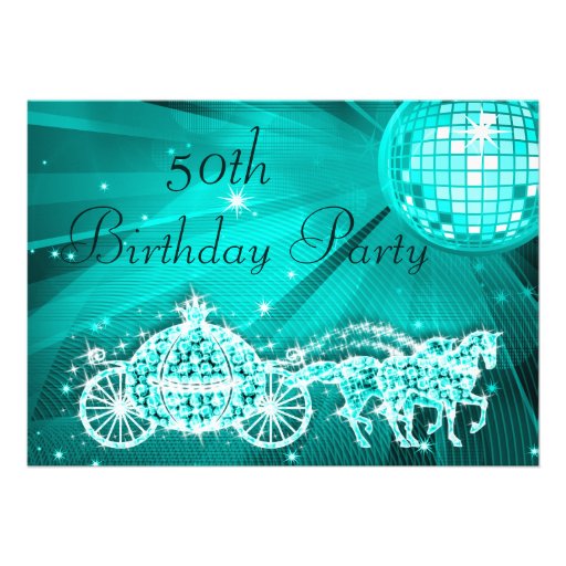 Princess Coach & Horses & Disco Ball 50th Birthday Personalized Invitation