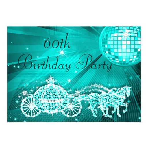 Princess Coach & Horses & Disco Ball 60th Birthday Invite