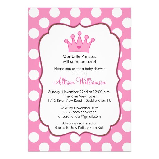 Princess Crown Baby Shower Invitation Pink Dots