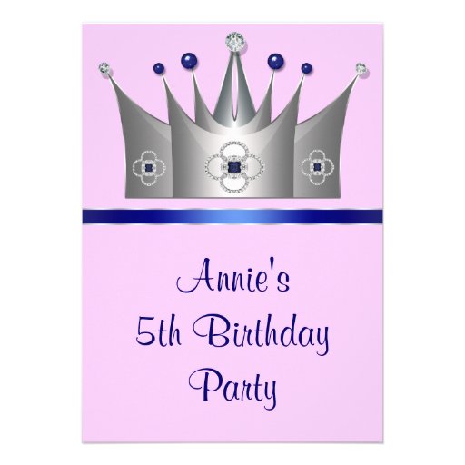 Princess Crown Girls 5th Birthday Party Invitations