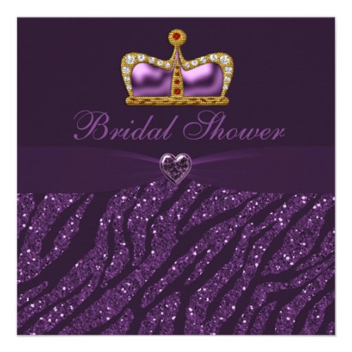 Princess Crown Heart & Zebra Glitter Bridal Shower Invite