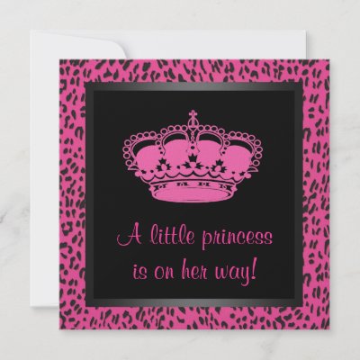 Princess Crown Hot Pink Leopard Baby Girl Shower Custom Invite by 