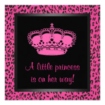 Princess Crown Hot Pink Leopard Baby Girl Shower Custom Invite