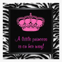 Princess Crown Hot Pink Zebra Baby Girl Shower invitations