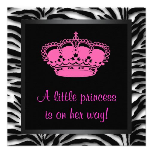 Princess Crown Hot Pink Zebra Baby Girl Shower Personalized Announcements