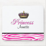 Personalized name Princess crown in hot pink mousepads