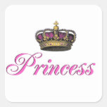 Princess crown in hot pink square stickers