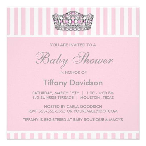 Princess Crown Pink White Baby Shower Invitation