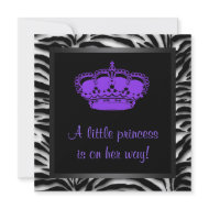 Princess Crown Purple Zebra Baby Girl Shower invitation