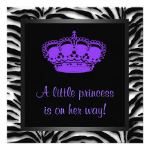 Princess Crown Purple Zebra Baby Girl Shower Invite
