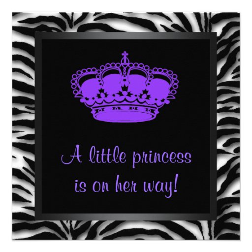 Princess Crown Purple Zebra Baby Girl Shower Invite