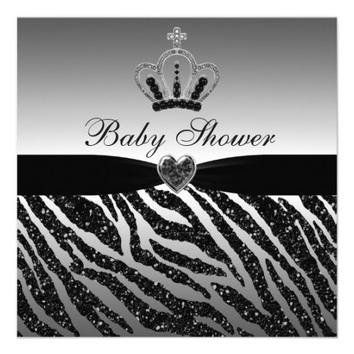 Princess Crown & Zebra Glitter Baby Shower Personalized Invite