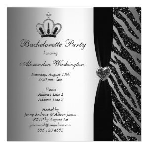 Princess Crown & Zebra Glitter Bachelorette Invitation