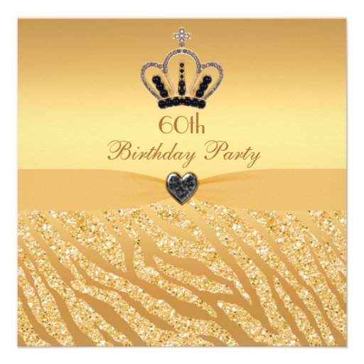 Princess Crown & Zebra Glitter Print 60th Birthday Personalized Announcements