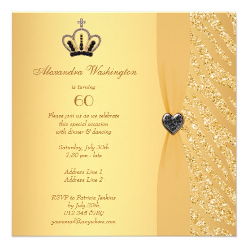 Princess Crown & Zebra Glitter Print 60th Birthday Personalized Announcements