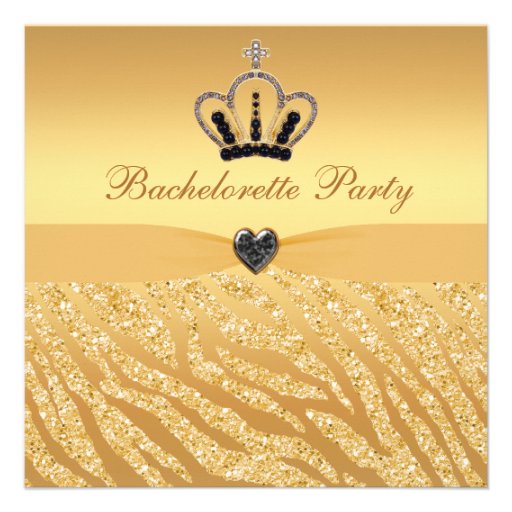 Princess Crown & Zebra Glitter Print Bachelorette Invitations