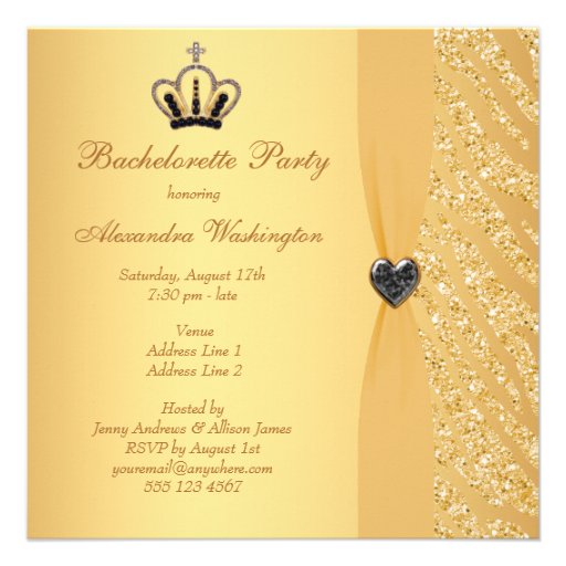 Princess Crown & Zebra Glitter Print Bachelorette Invitations