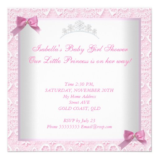 Princess Cute Baby Shower Pretty Pink Lace Personalized Invite
