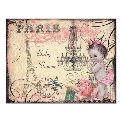 Princess Eiffel Tower & Chandelier Baby Shower Announcements (front side)