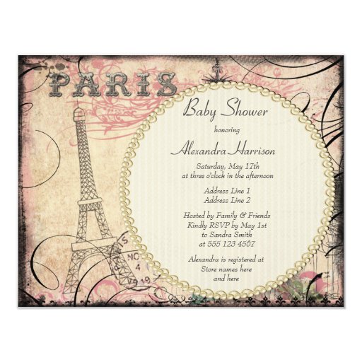 Princess Eiffel Tower & Chandelier Baby Shower Announcements