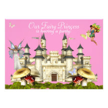 princess fairy castle invitation pink
