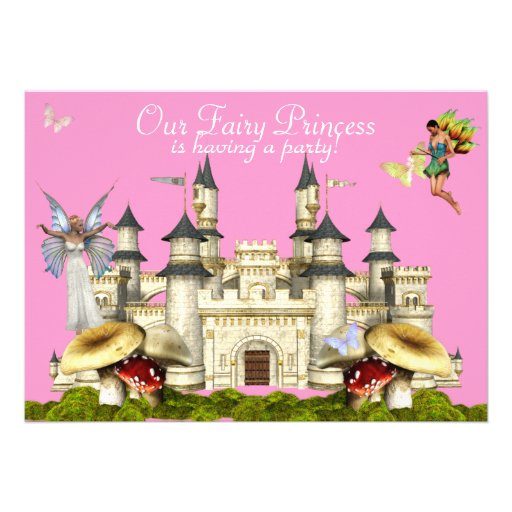 princess fairy castle invitation pink
