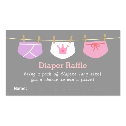 Princess Girl Baby Shower, Diaper Raffle Tickets Business Card Templates (front side)
