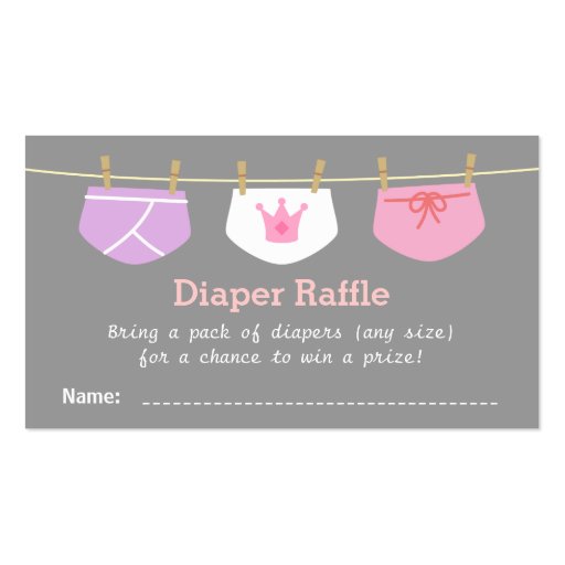 Princess Girl Baby Shower, Diaper Raffle Tickets Business Card Templates