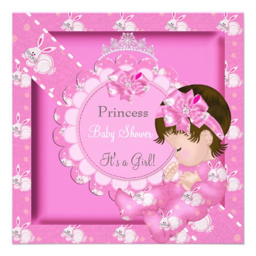 Princess Girl Baby Shower Pink Cute Bunnies Custom Invite