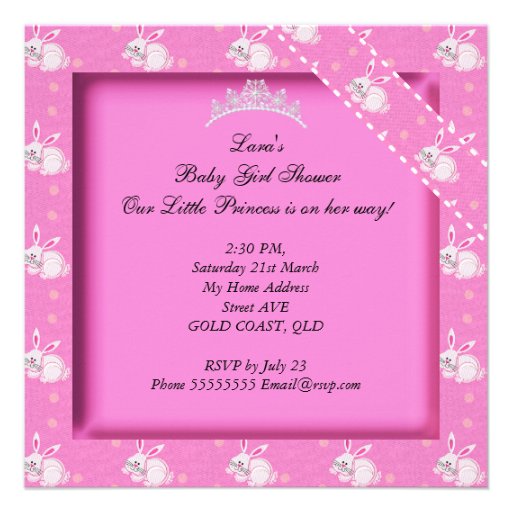 Princess Girl Baby Shower Pink Cute Bunnies Custom Invite