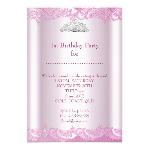 Princess Girl First Birthday 1st Party Announcements