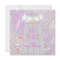 Princess Girl Pink Baby Shower Zebra White Personalized Invites