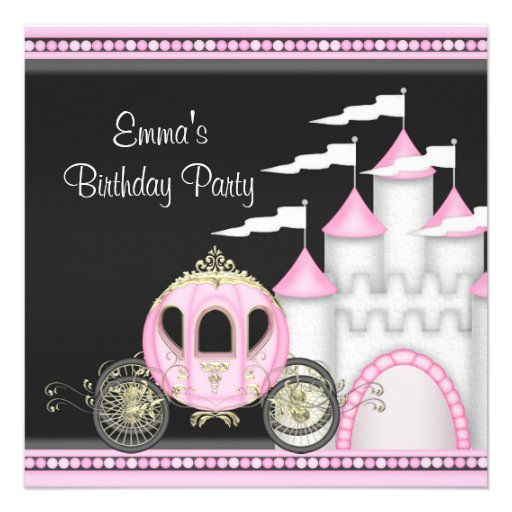 Princess Girls Pink Black Princess Birthday Custom Invitations