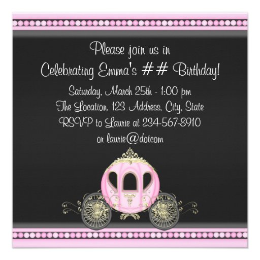 Princess Girls Pink Black Princess Birthday Custom Invitations