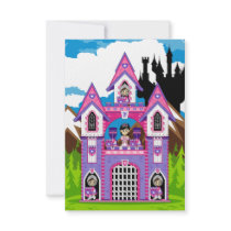 Princess & Heart Knights Castle Scene RSVP Card Invite