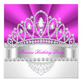 Princess Hot Pink Diamond Tiara Birthday Party Invitation