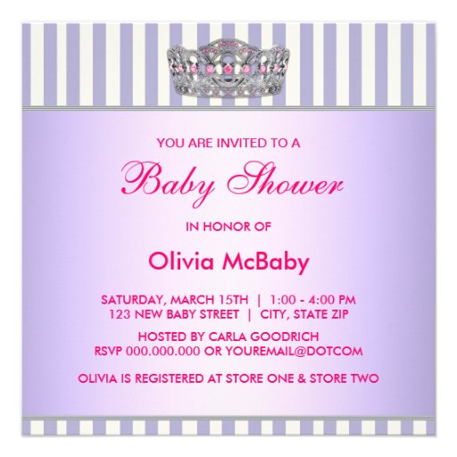 Princess Hot Pink Lavender Purple Baby Girl Shower Custom Invites