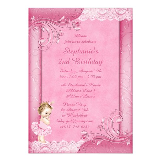 Princess in Tutu Baby 2nd Birthday Faux Lace Custom Invitation